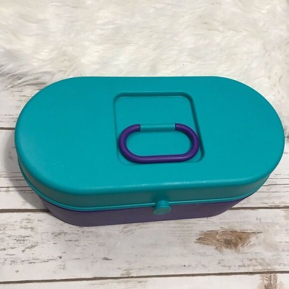 Vintage 90's Travel Case Box Makeup Teal Purple Cosmetic - Picture 10 of 14